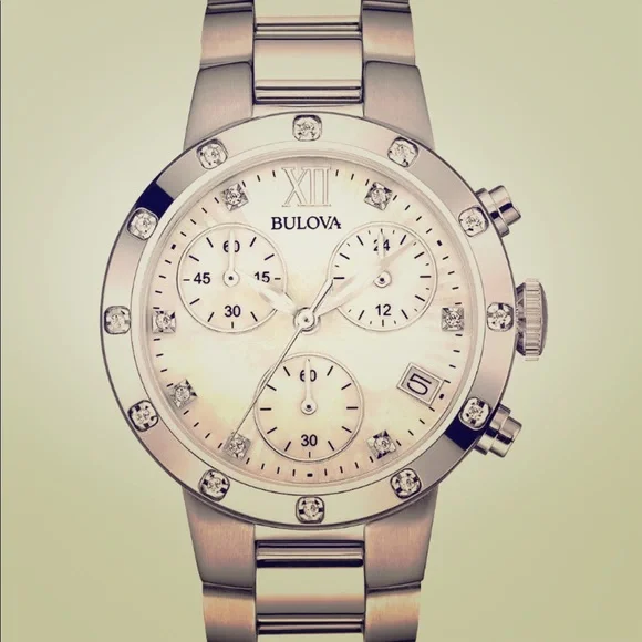 ♥️ BULOVA DIAMOND WATCH Silver Tone Mother of Pearl Face Amazon.com: Bulova Ladies main image 4